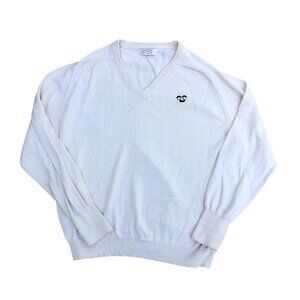 QUEENSBORO Vintage 80s 90s Sweater Men's XL Pullover Knit Glasses Mustache Beige